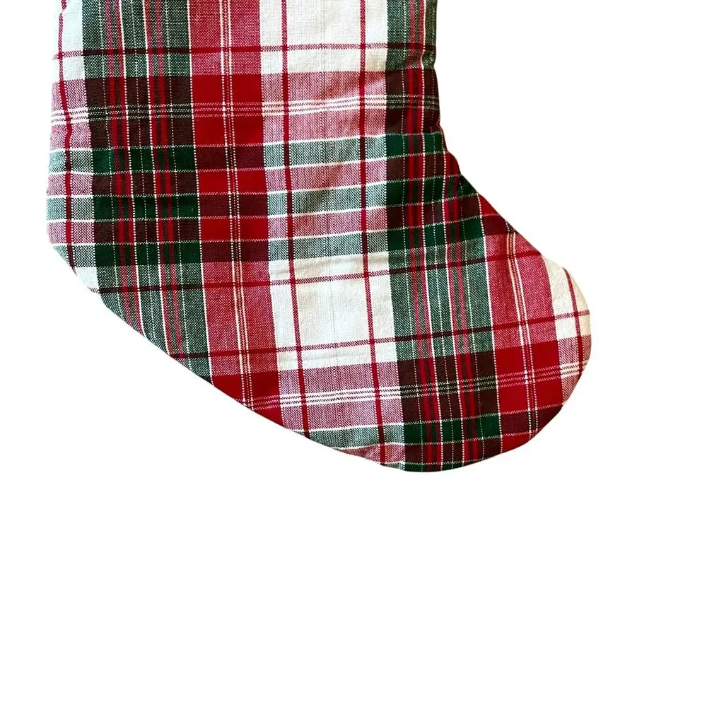 Martha Stewart Bow Tartan Stocking 22in Plaid Christmas Holiday Decor NEW